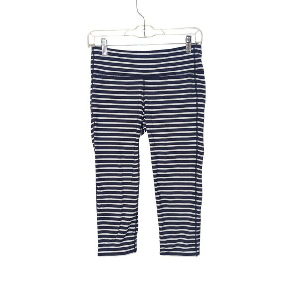 Athleta Chaturanga Navy & White Striped Cropped Leggings SZ - M - Picture 2 of 5
